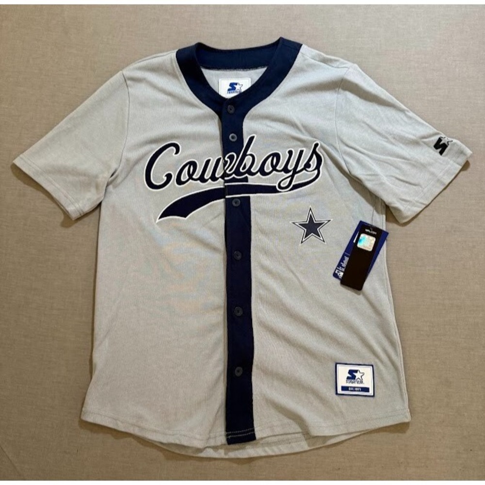 Dallas‎ Cowboys #66 Starter Baseball Jersey Medium Gray Button Short Sleeve New.